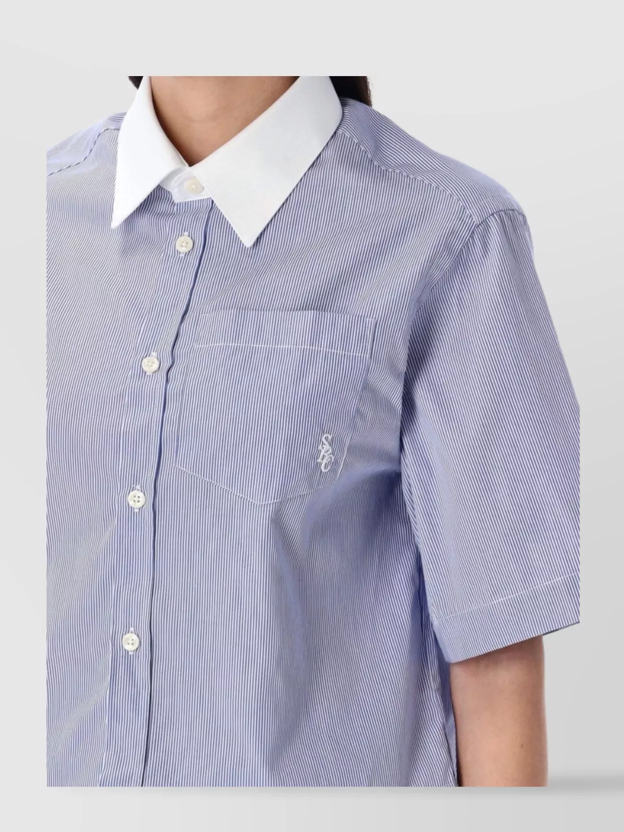 Sporty & Rich Striped Cotton Cropped Shirt Collar