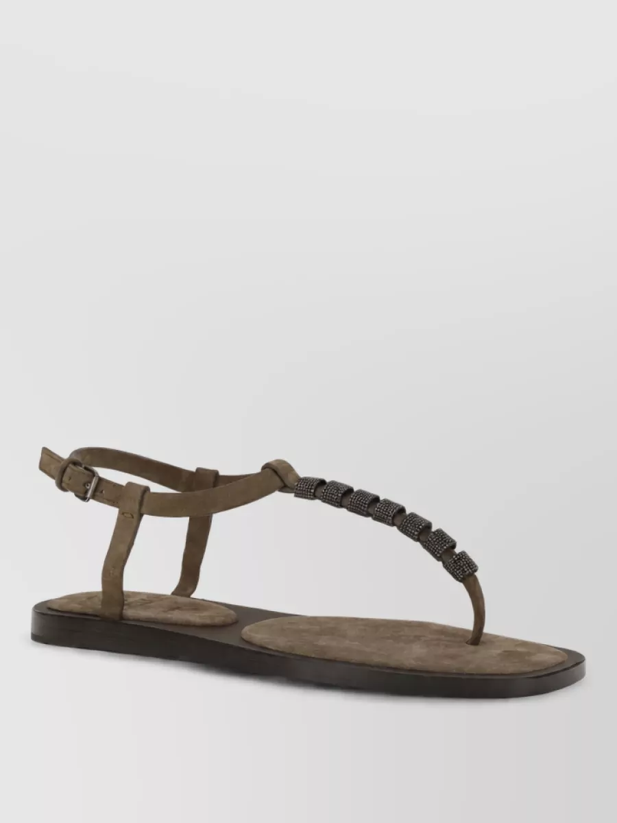 Brunello Cucinelli Embellished Leather Slides