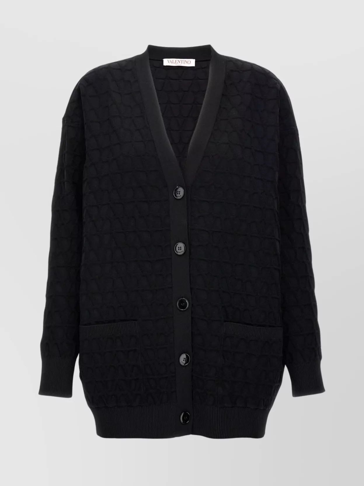 Valentino Iconographer Textured V-neck Cardigan With Ribbed Details