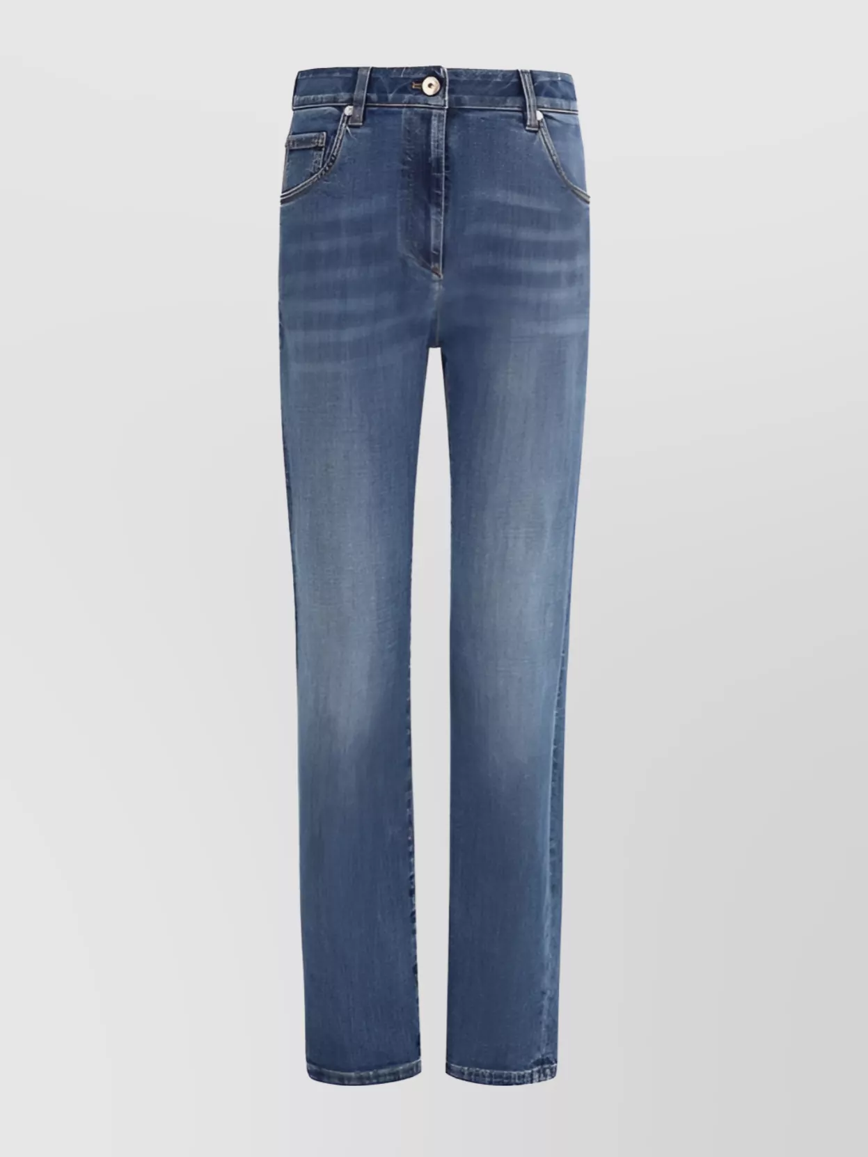 Brunello Cucinelli Embellished Skinny Cotton Jeans With Contrast Stitching In Blue