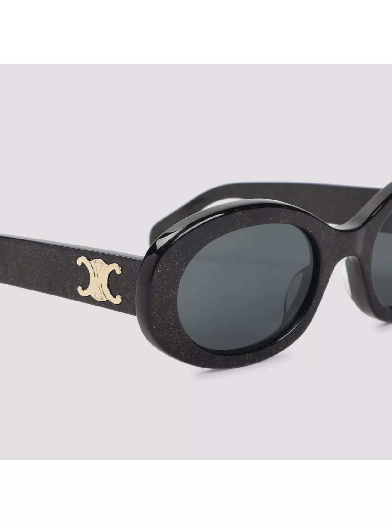 Celine Triomphe Oval Glossy Lenses Sunglasses In Black