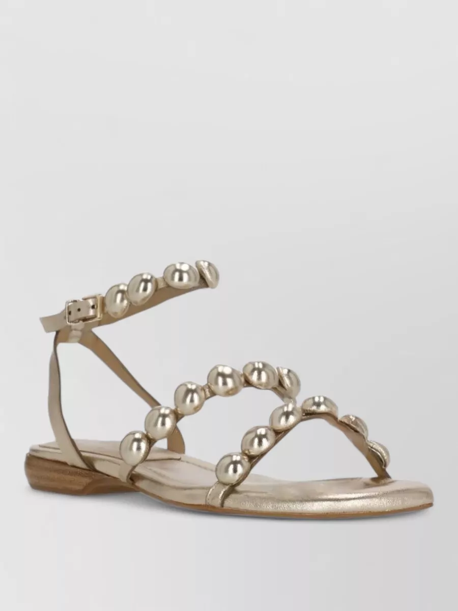 Ash Leather Studded Flat Sandals
