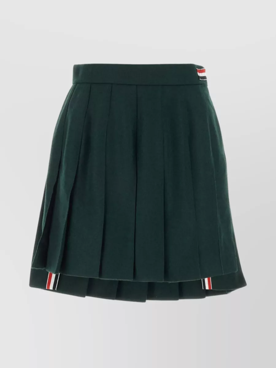 Shop Thom Browne Mini Skirt With Pleated Design And High Waist In Green