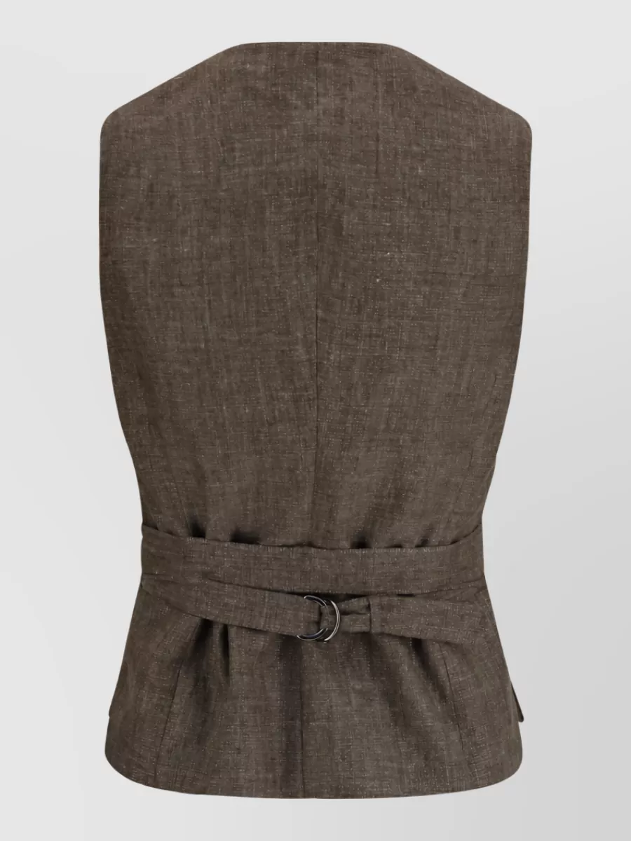 Brunello Cucinelli Linen Belted V-Neck Vest