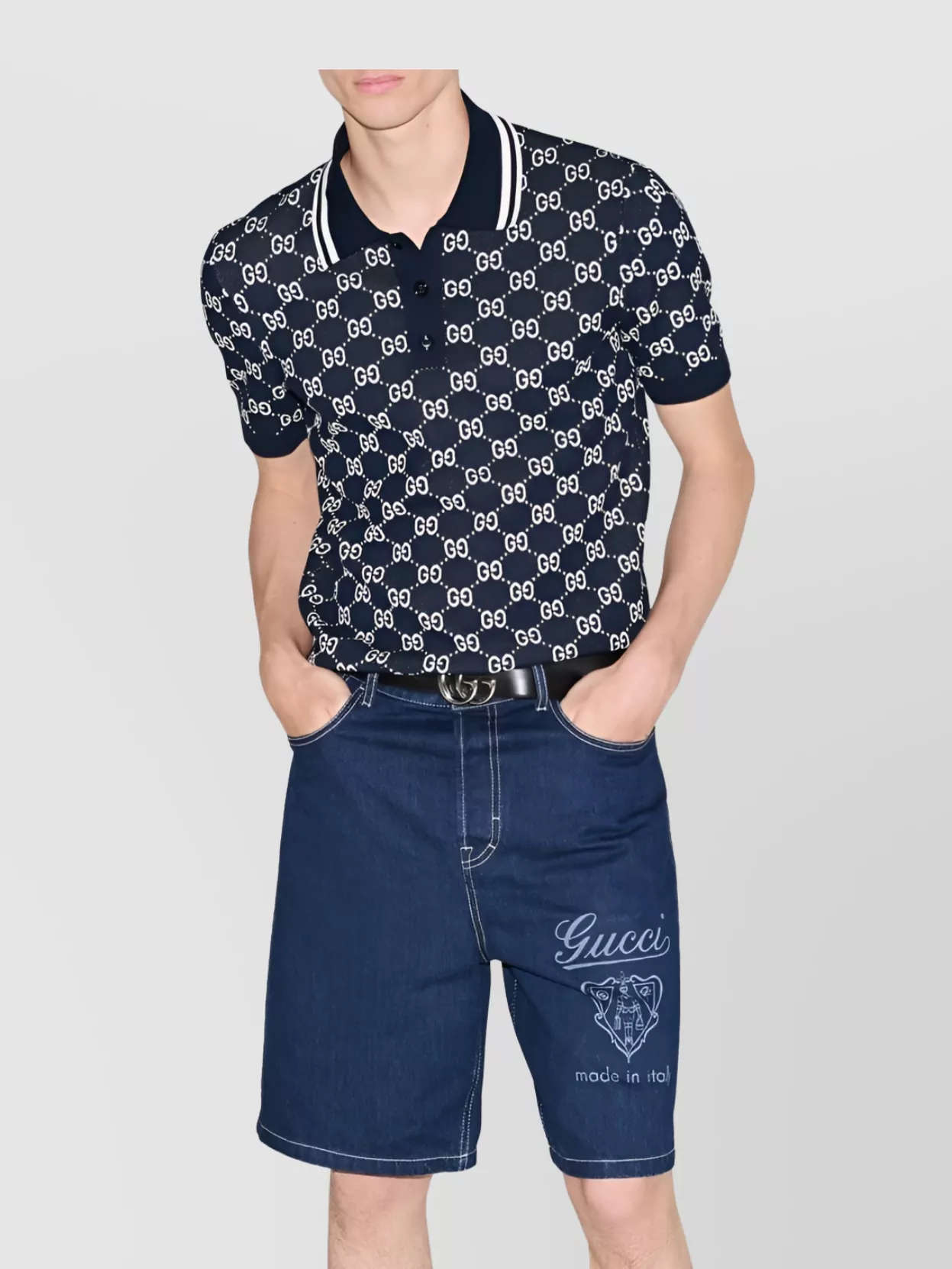 Gucci Gg Jacquard Knit Polo Shirt