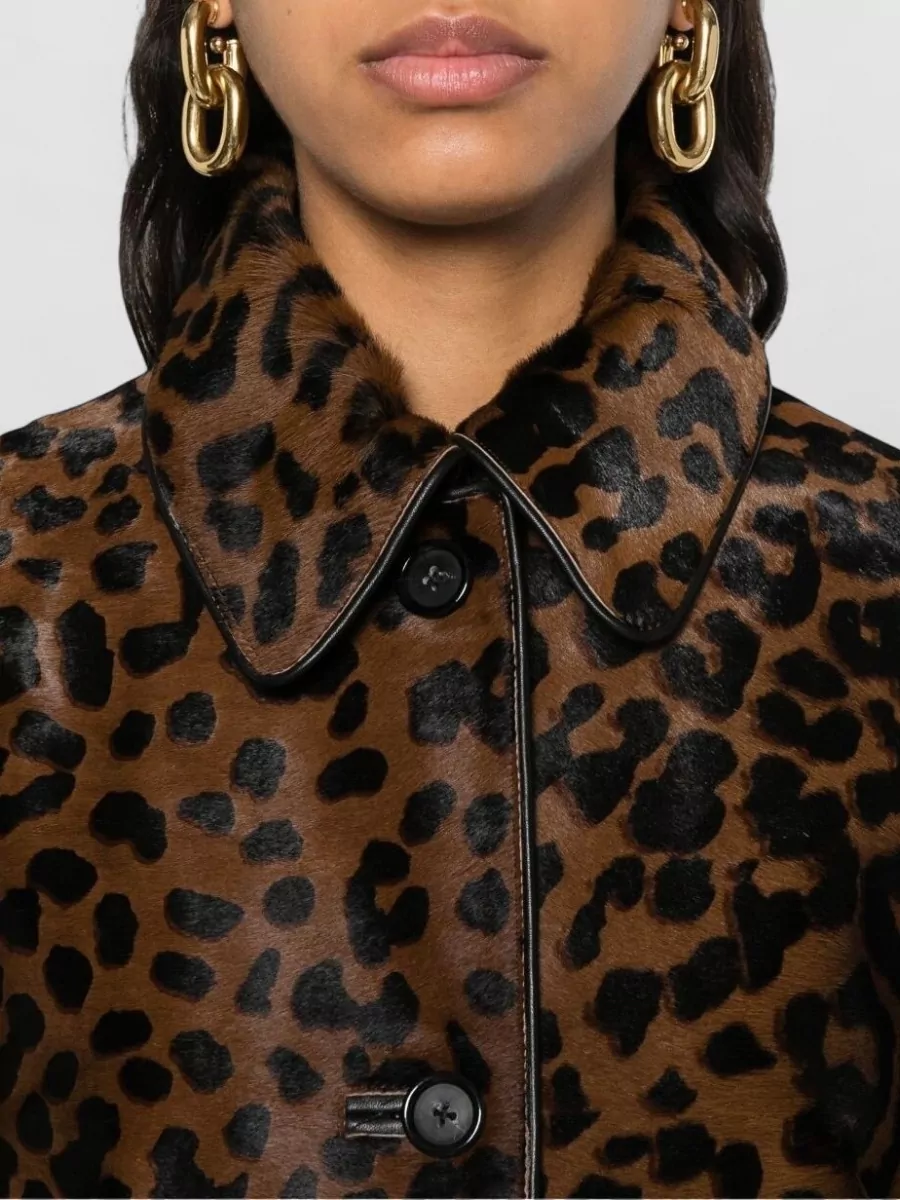 Totême Leopard-Print Calf Leather Above-Knee Coat