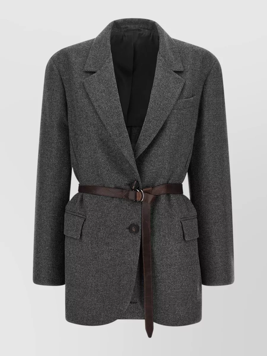 Brunello Cucinelli virgin wool cashmere single-breasted belted blazer