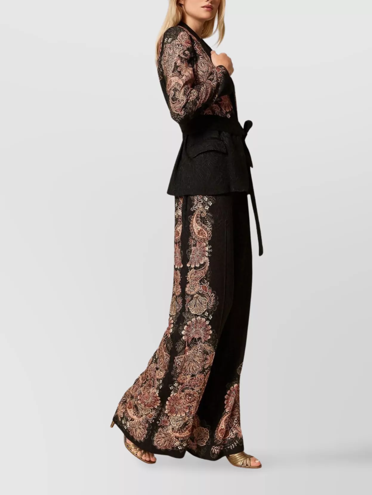 Twin-Set High Waist Wide-Leg Trousers Paisley Embroidery