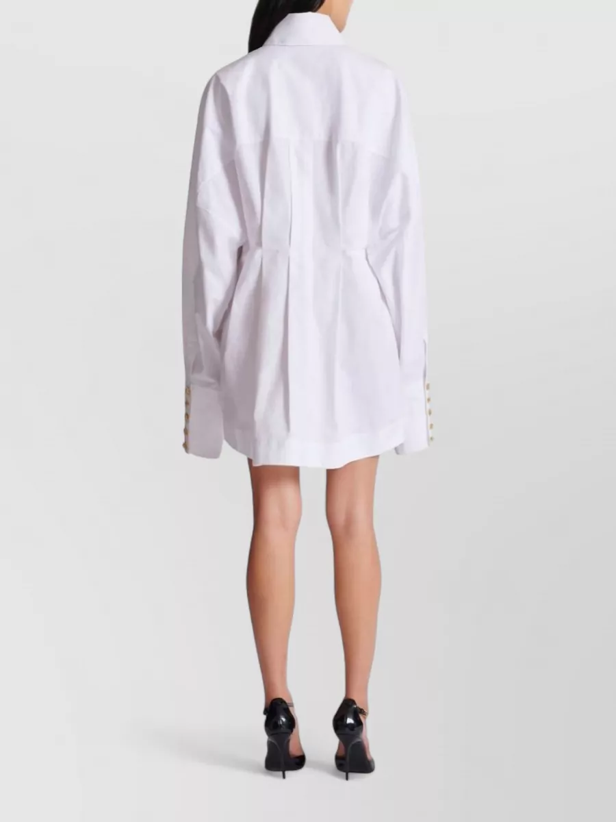 Balmain Knee Length Dress Poplin Pleated Collar Cuffs