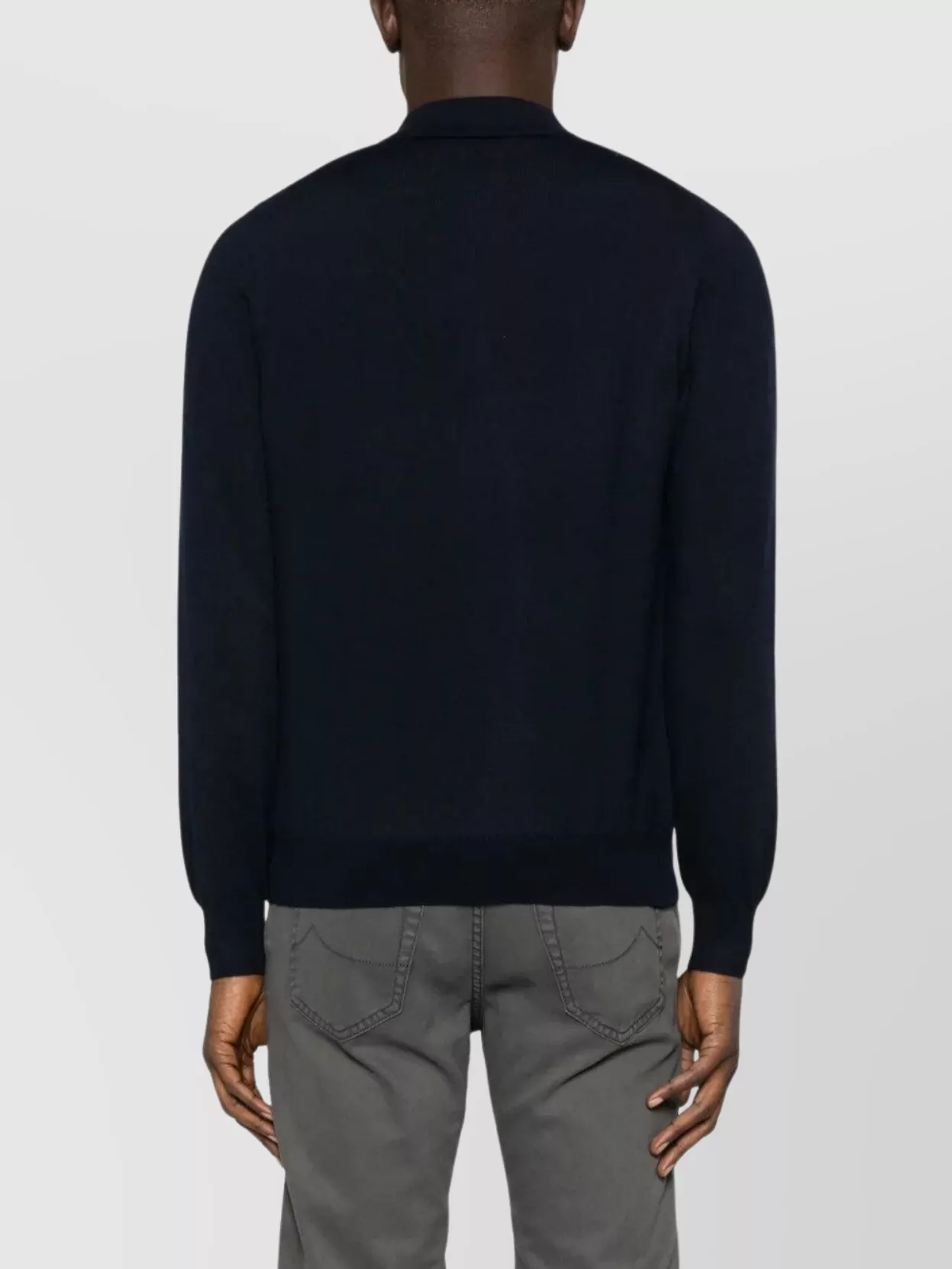 Tagliatore Wool Polo Shirt With Long Sleeves And Ribbed Hem In Blue