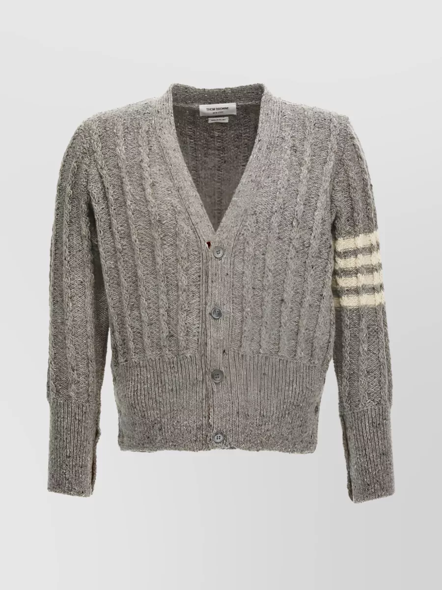 Shop Thom Browne 4-bar Ribbed Knit Cardigan In Grey