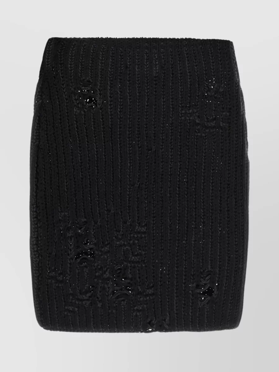 Shop Jw Anderson Ribbed Knit Mini Skirt With Distressed Effect In Black