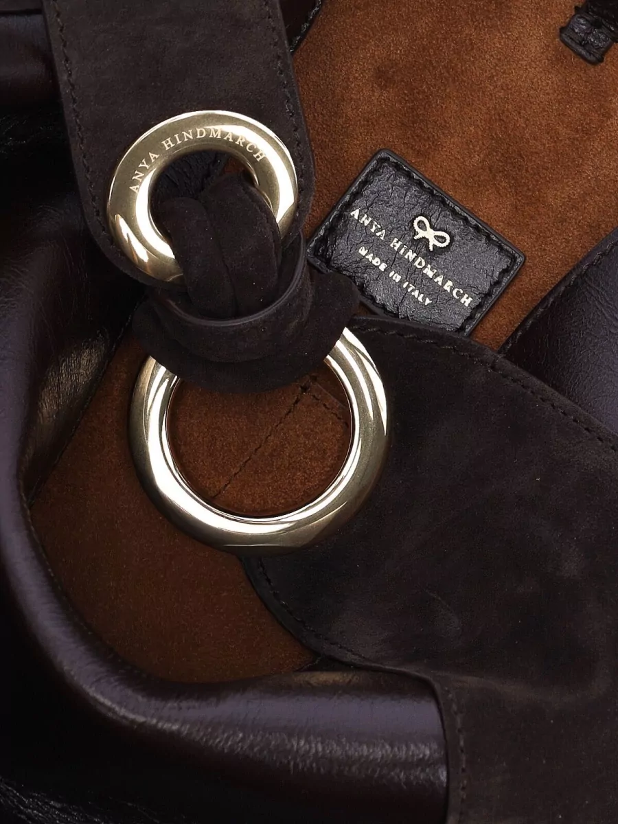 Anya Hindmarch Shoulder Bag Suede Accents Metal Ring Strap