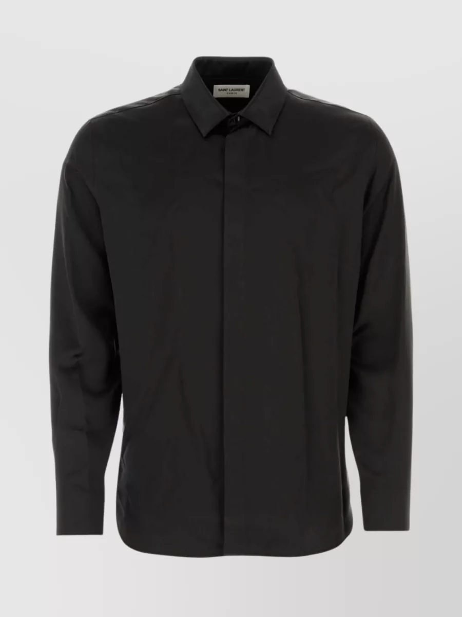 Shop Saint Laurent Buttoned Satin Shirt With Cuffs In Black