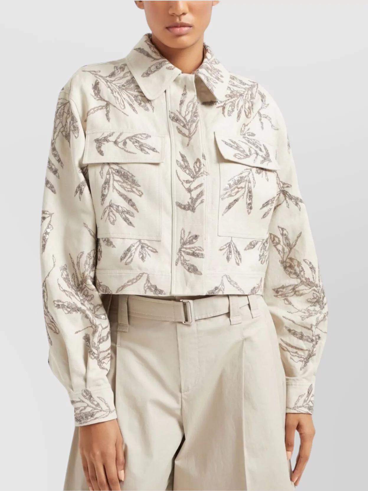 Brunello Cucinelli Collared Neck Cropped Embroidered Blazer