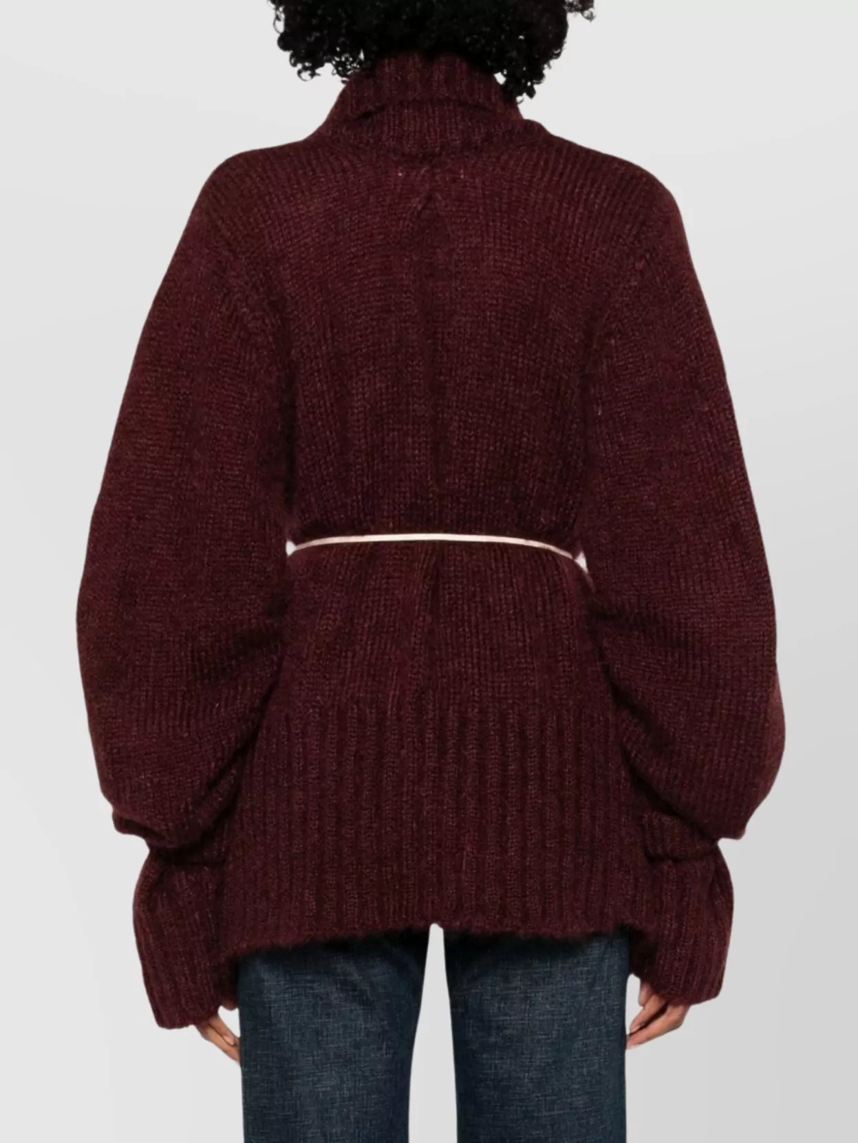 Dries Van Noten Open Front Chunky Knit Cardigan With Belt In Burgundy