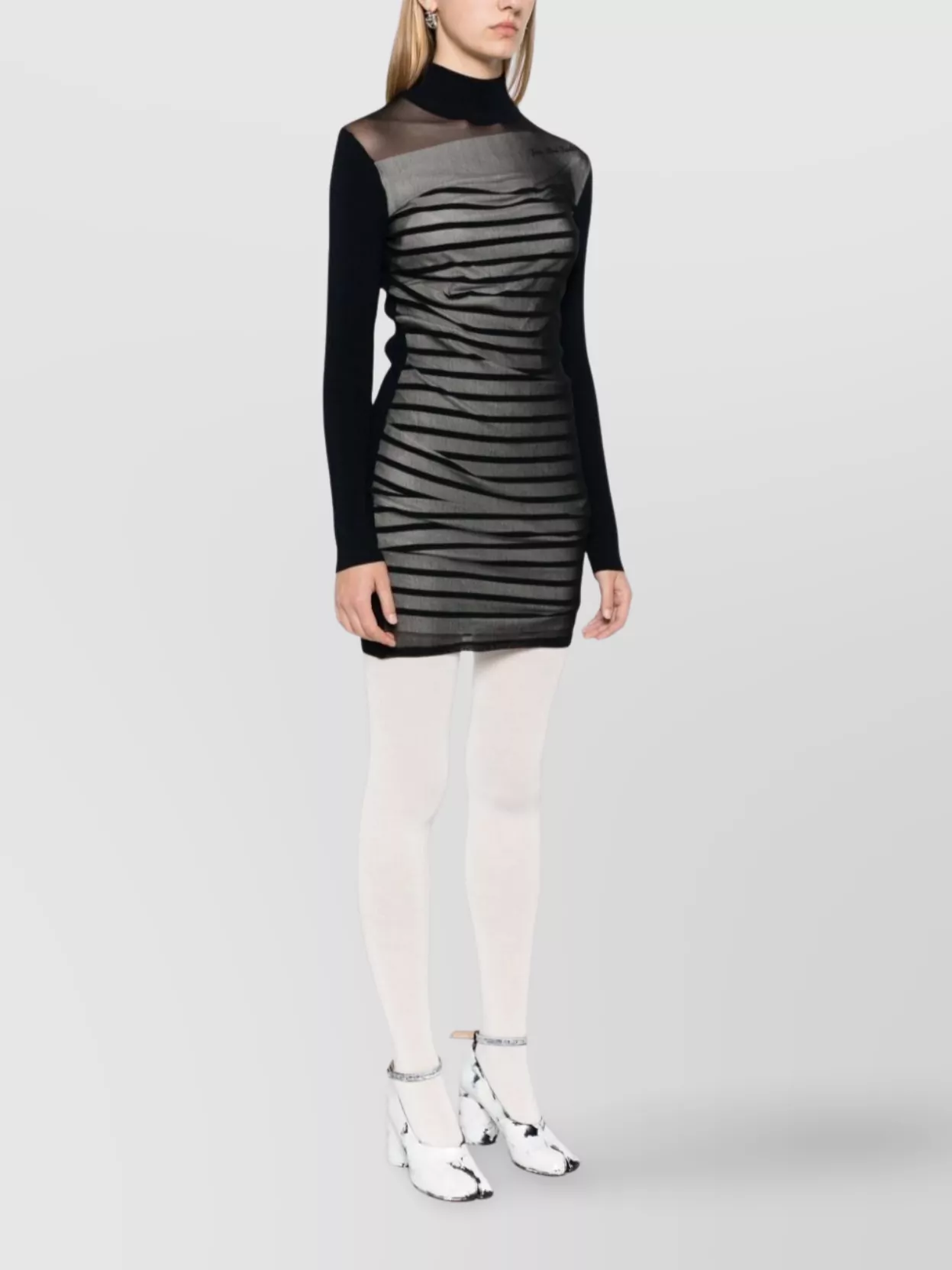Jean Paul Gaultier Striped Mesh Layer Short Dress
