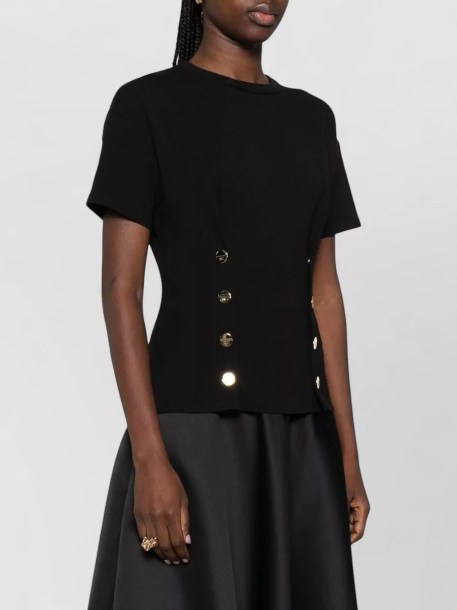 Elisabetta Franchi Fitted Cotton T Shirt Gold Button Detail