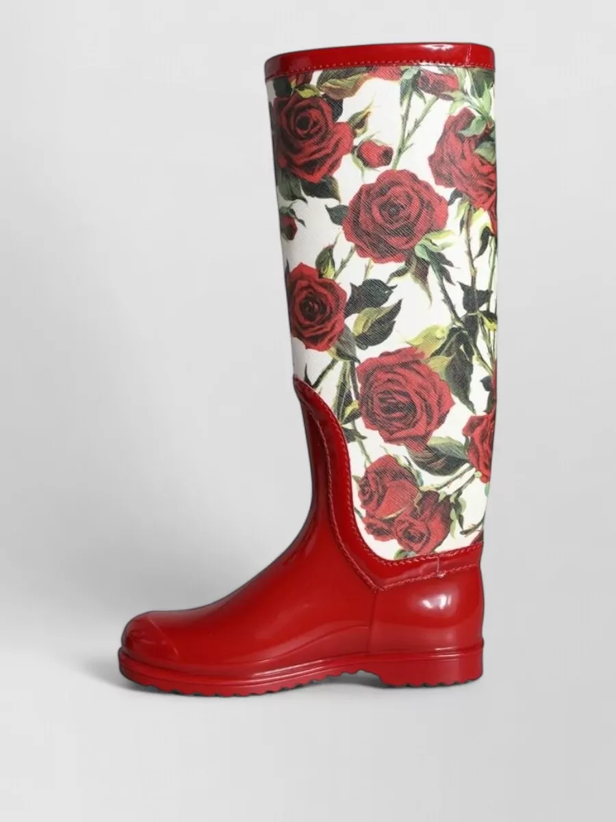 Dolce&Gabbana Floral-Print Rubber Knee-High Boots