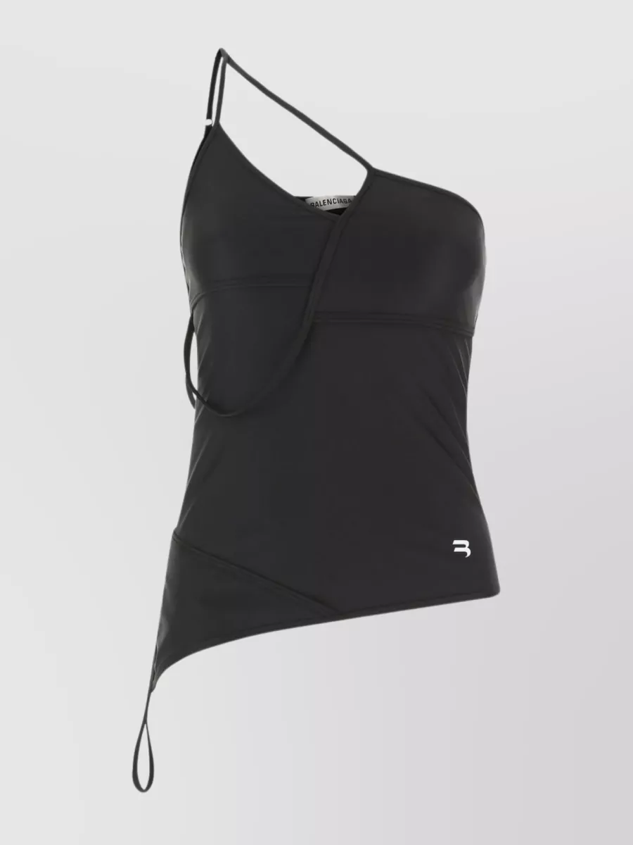 Shop Balenciaga Asymmetric Strap Side Tie Top In Black