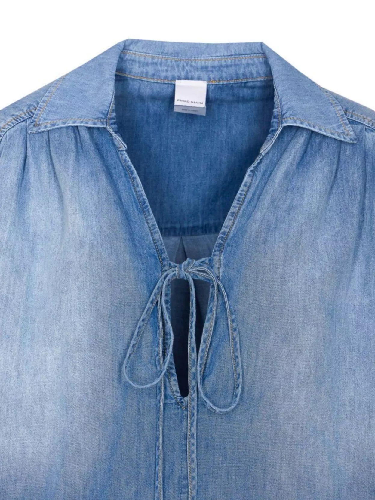 Pinko Blue Blouse With V-neck On The Front And Dropped Shoulders