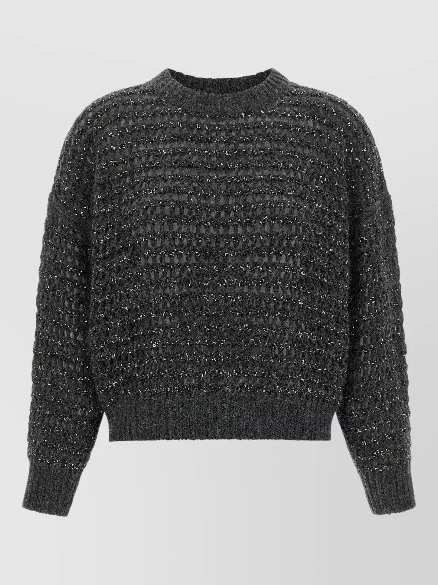 Brunello Cucinelli wool cashmere open mesh striped sweatshirt