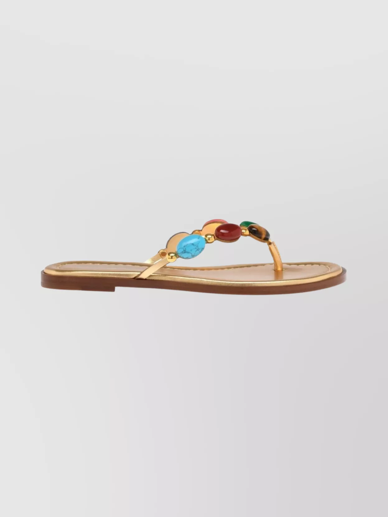 Gianvito Rossi Gold-tone Beaded Thong Strap Flip-flops In Multi