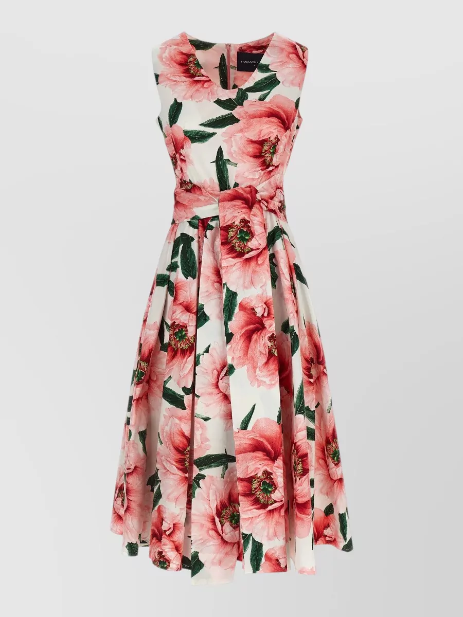 Samantha Sung Cotton V-Neck Belted Midi Dress