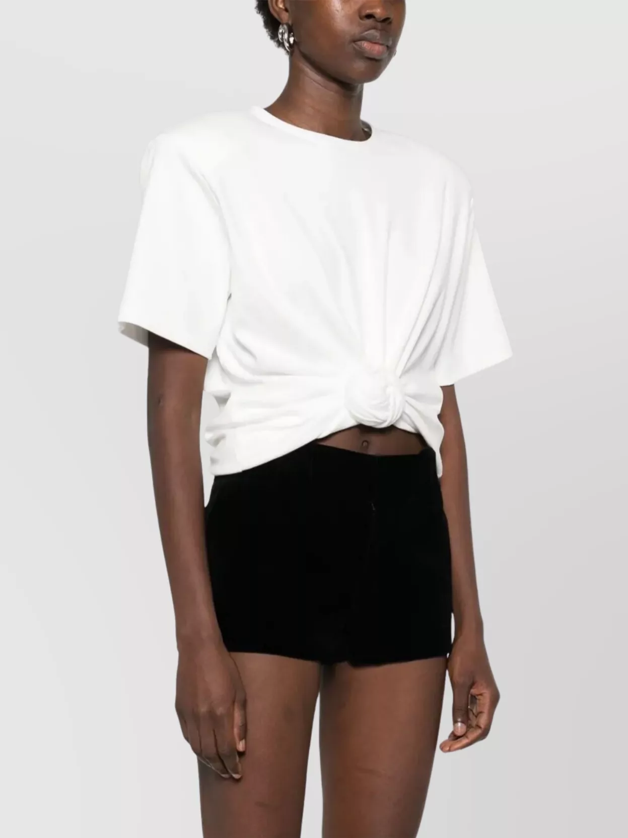 Magda Butrym Front Knot Short Sleeve Crop Top In White