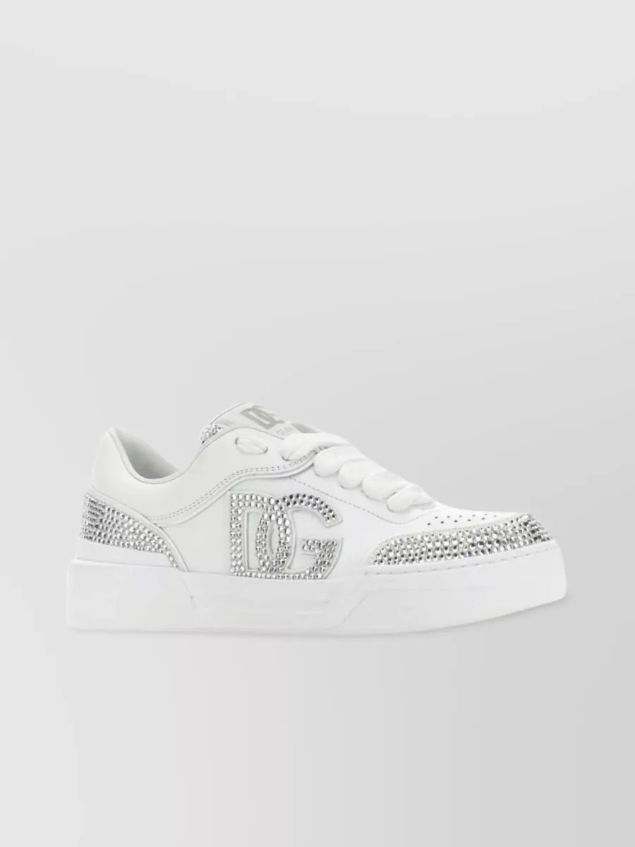Shop Dolce & Gabbana Roma Embellished Leather Sneakers In White