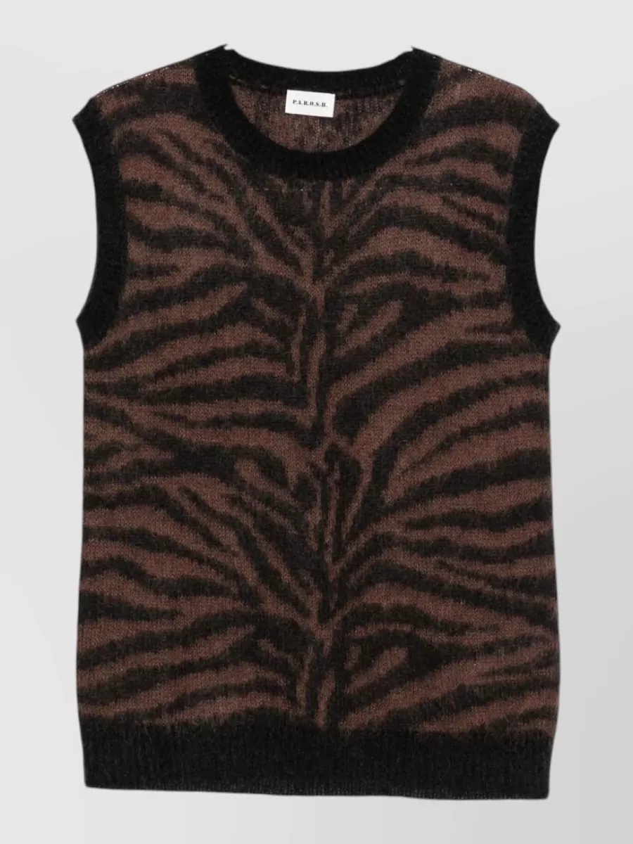 Parosh Brushed Zebra-Pattern Sleeveless Jumper