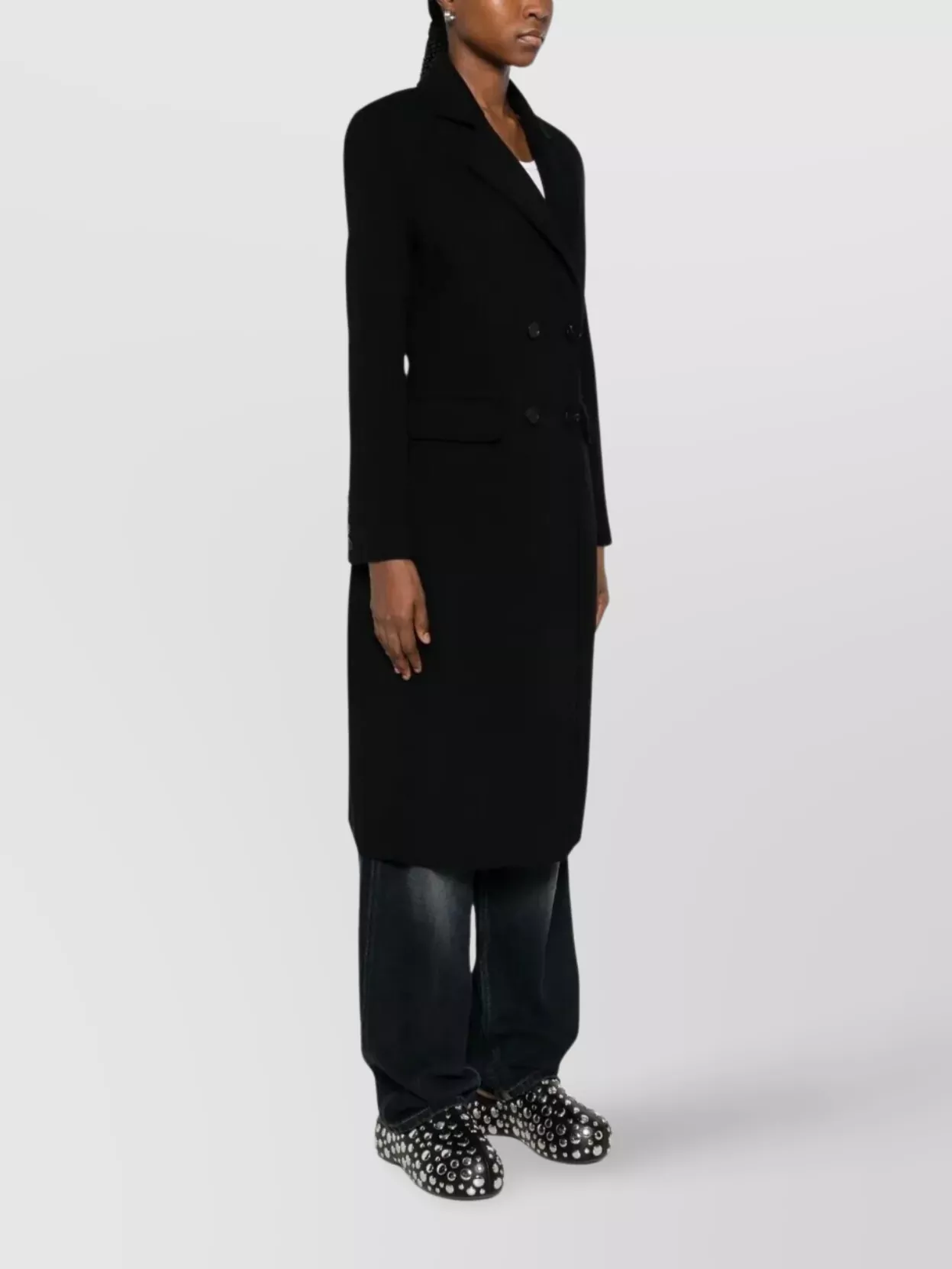 Ermanno Firenze Double-Breasted Longline Coat Featuring Pockets