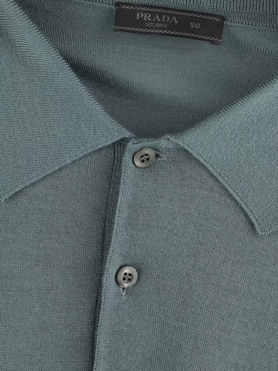 Prada Wool Ribbed Collar Regular-Fit Polo Shirt
