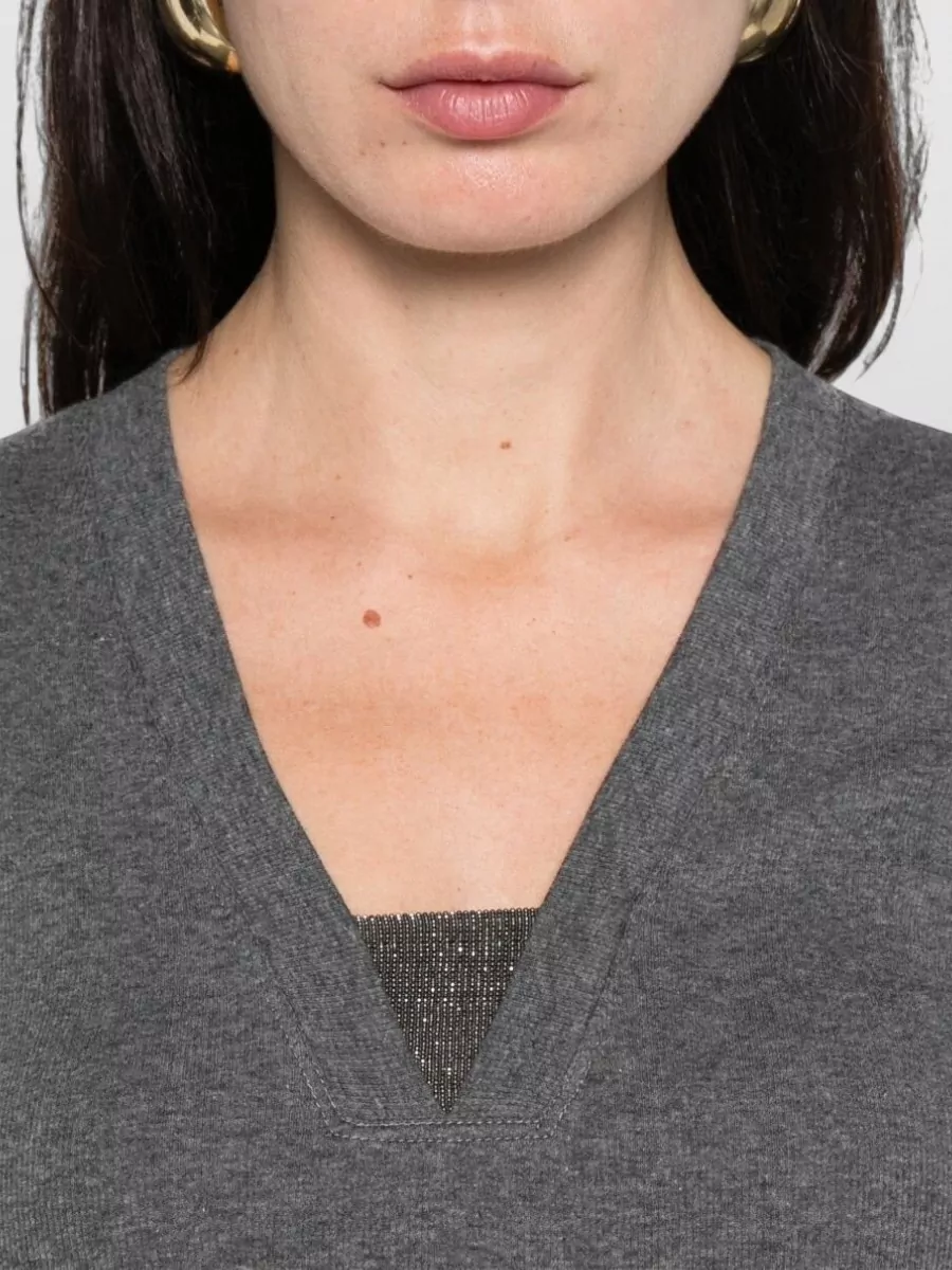 Brunello Cucinelli V-Neck Sweater Featuring Bead Detailing