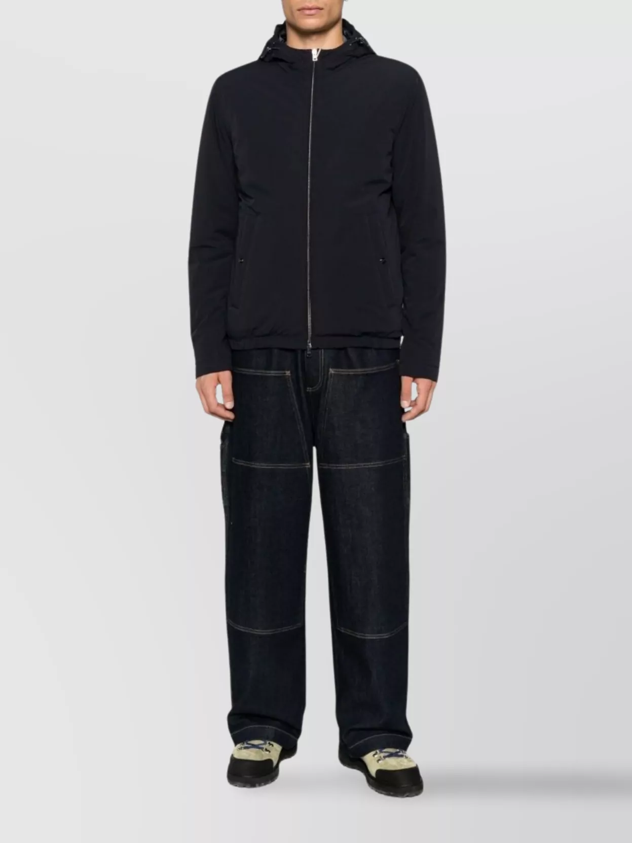 Herno Hooded Long Sleeve Jacket With Elasticated Hem In Blue