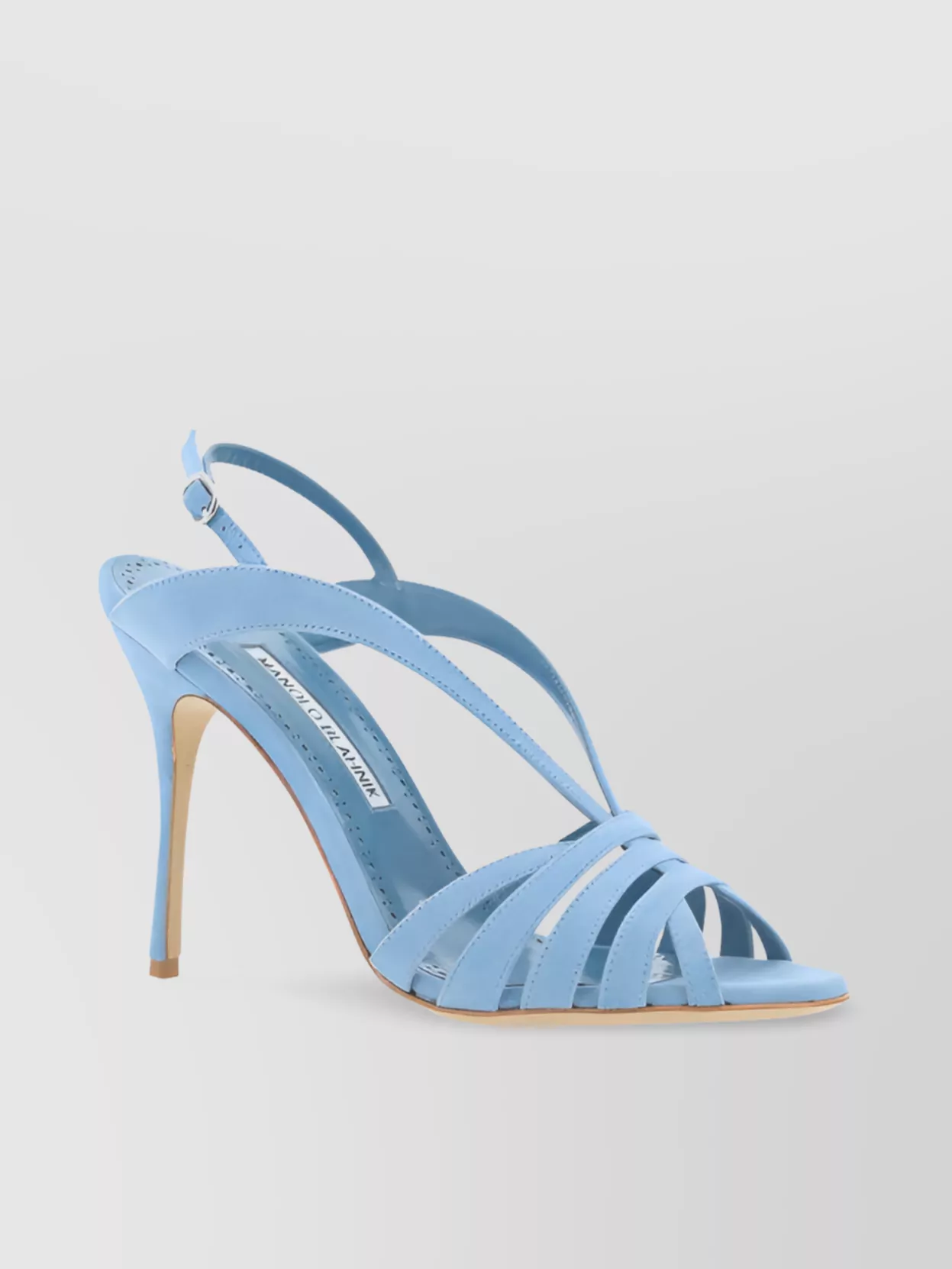 Shop Manolo Blahnik Suede Caged Stiletto Sandals With Almond Toe