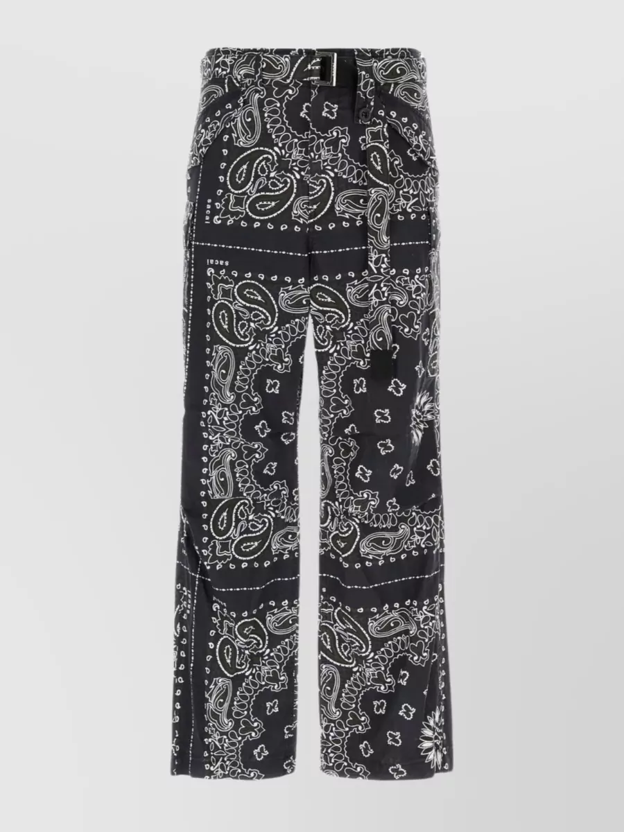 Shop Sacai Cargo Pant With All-over Bandana And Paisley Prints In Black