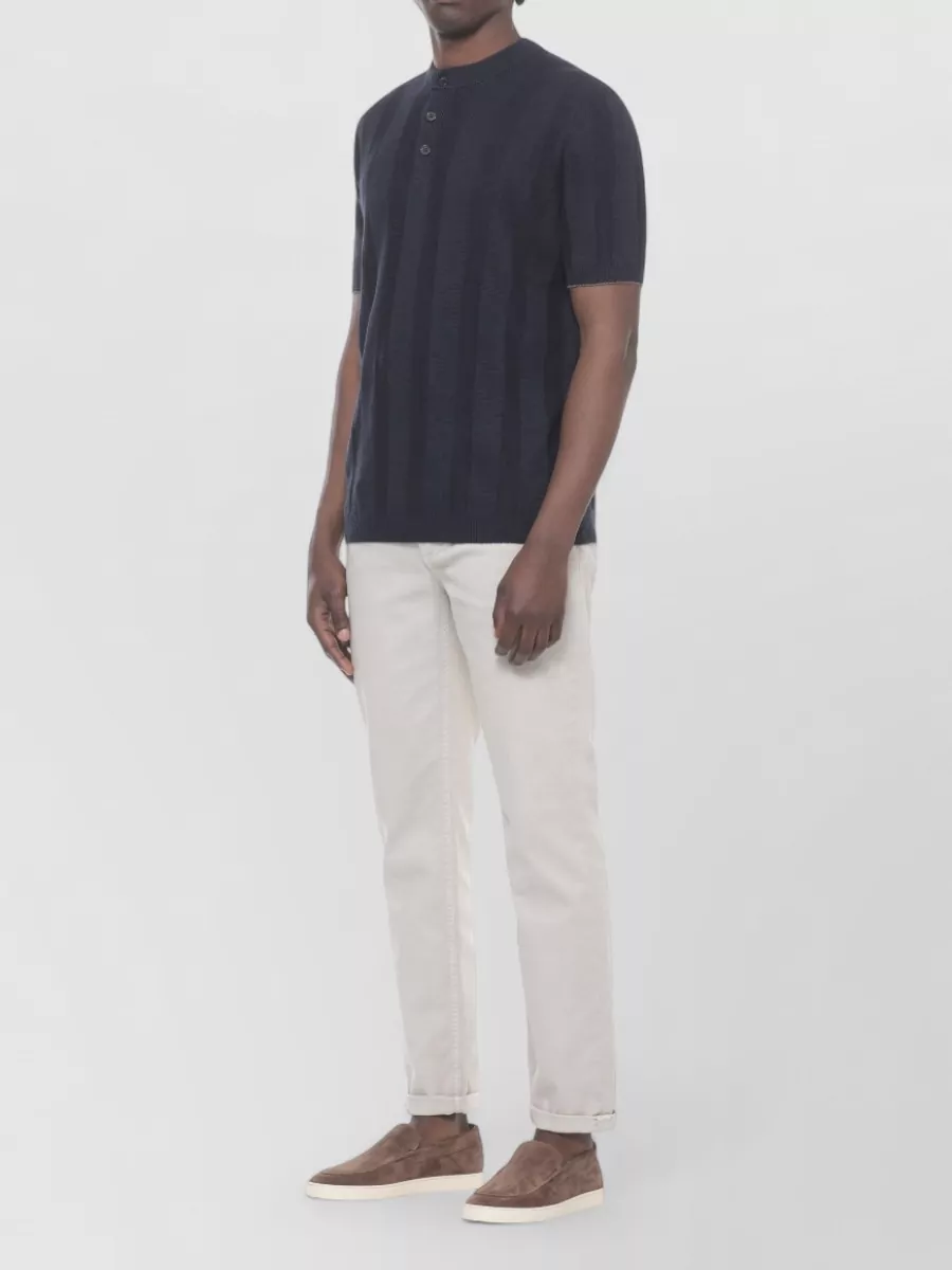 Brunello Cucinelli Ribbed Short-Sleeve Polo Jumper