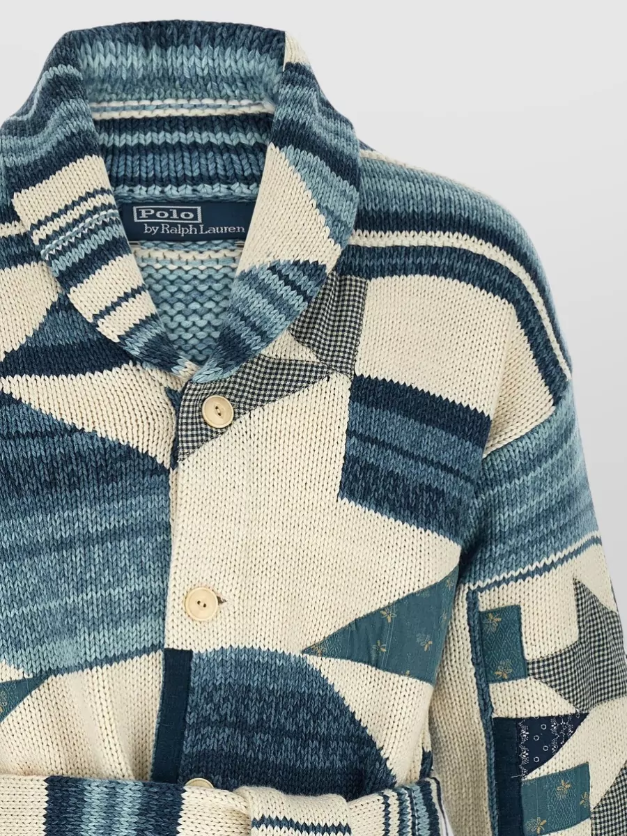 Polo Ralph Lauren Patchwork Belted Shawl Collar Cardigan