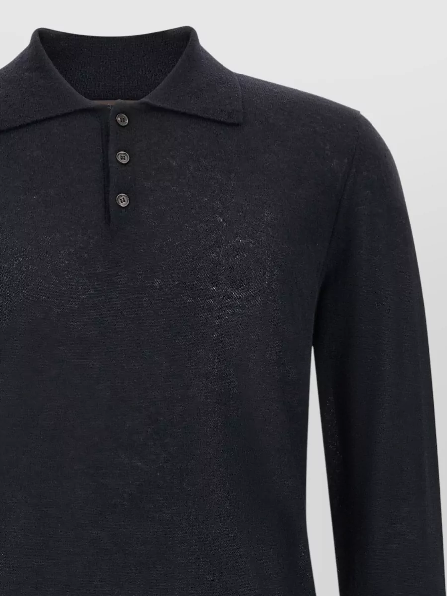 Zanone Cashmere Fine-Knit Long-Sleeve Polo Shirt