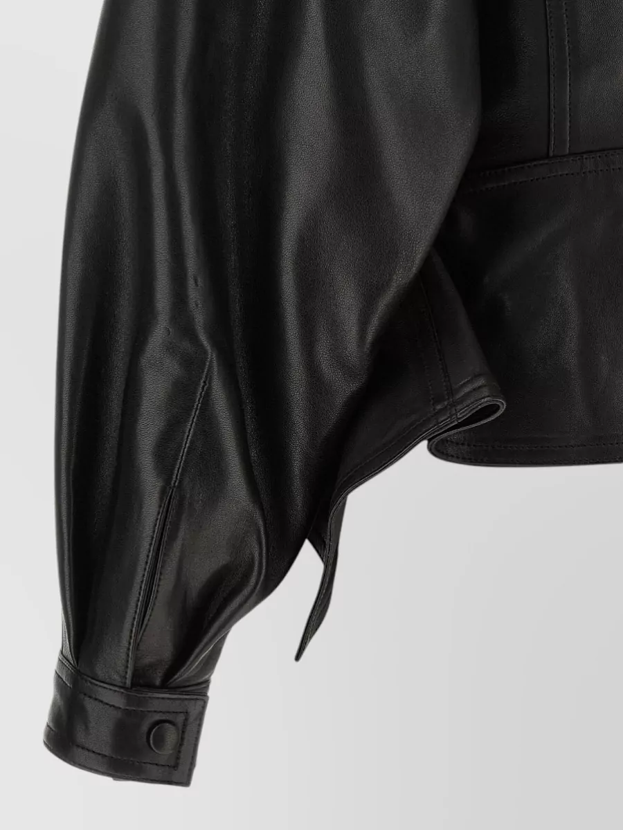 Balmain Leather Asymmetric Peplum High Neck Jacket
