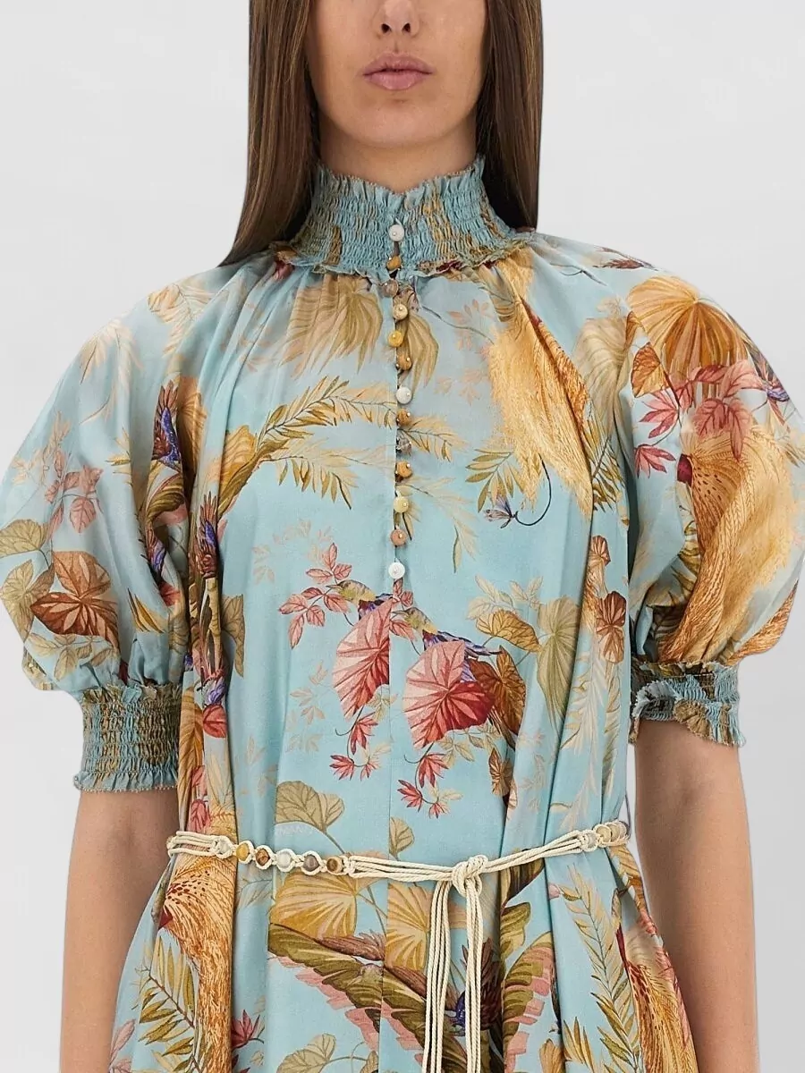 Zimmermann Silk Ascension Printed High Neck Puff Sleeve Maxi Dress
