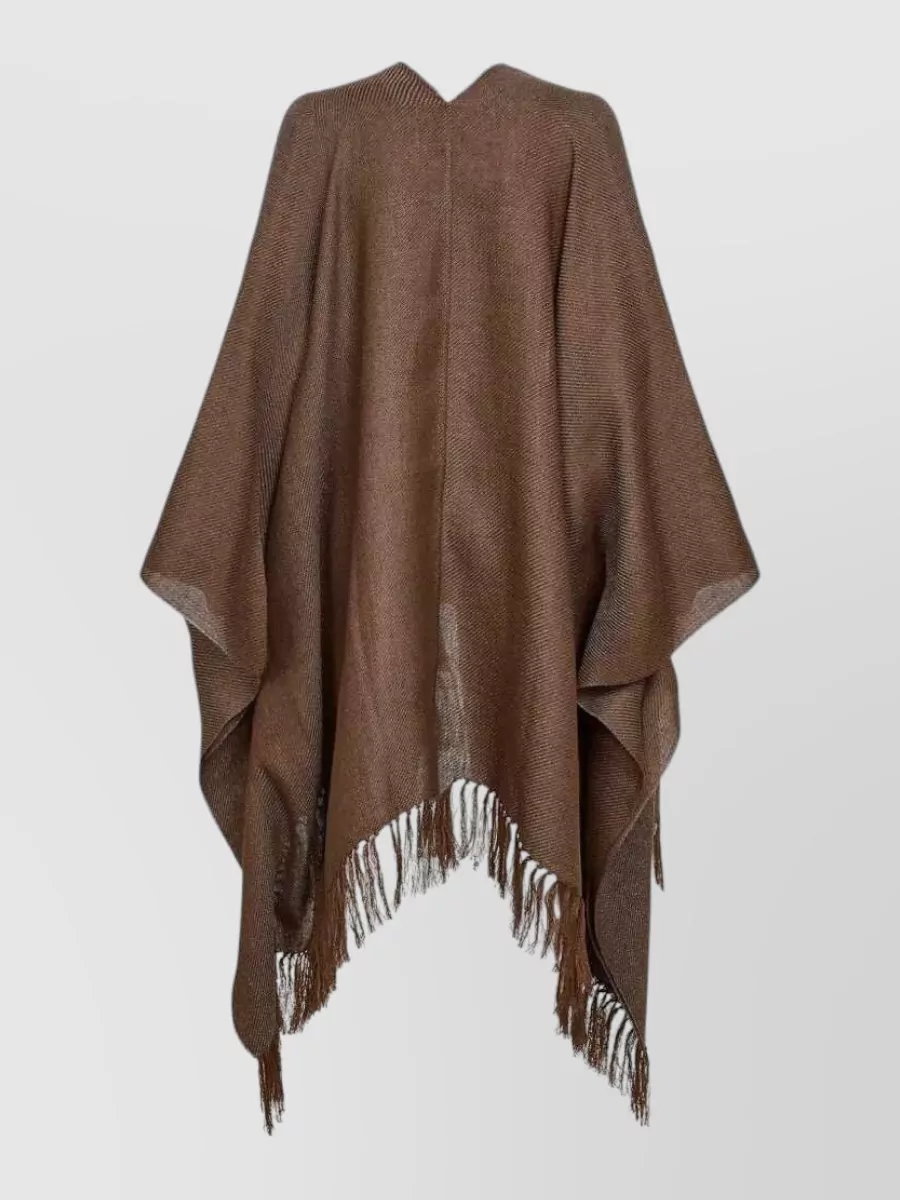 Brunello Cucinelli Linen Fringed Open Poncho