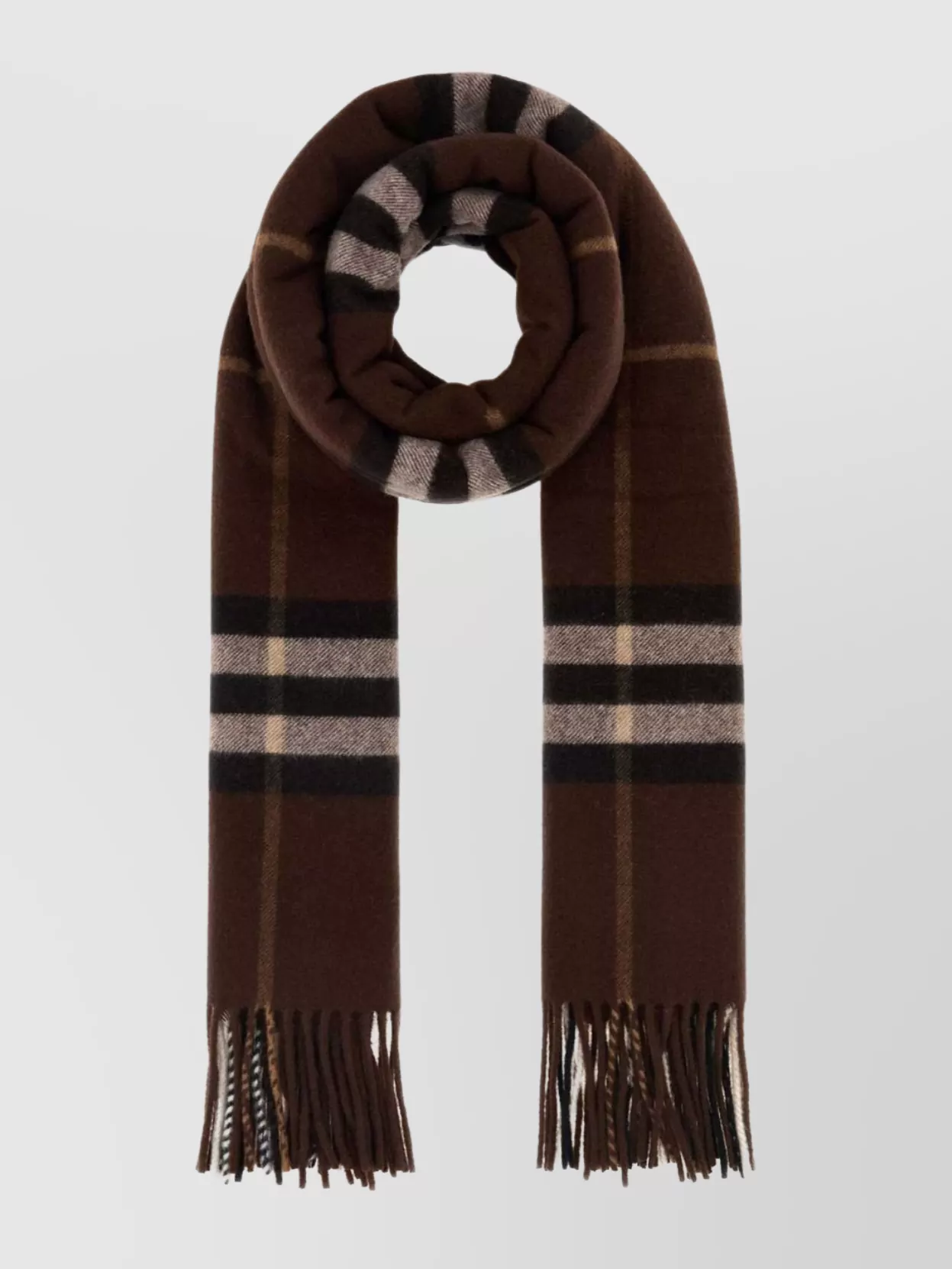 Burberry Cashmere Scarf With Embroidered Check Pattern And Fringe Detail