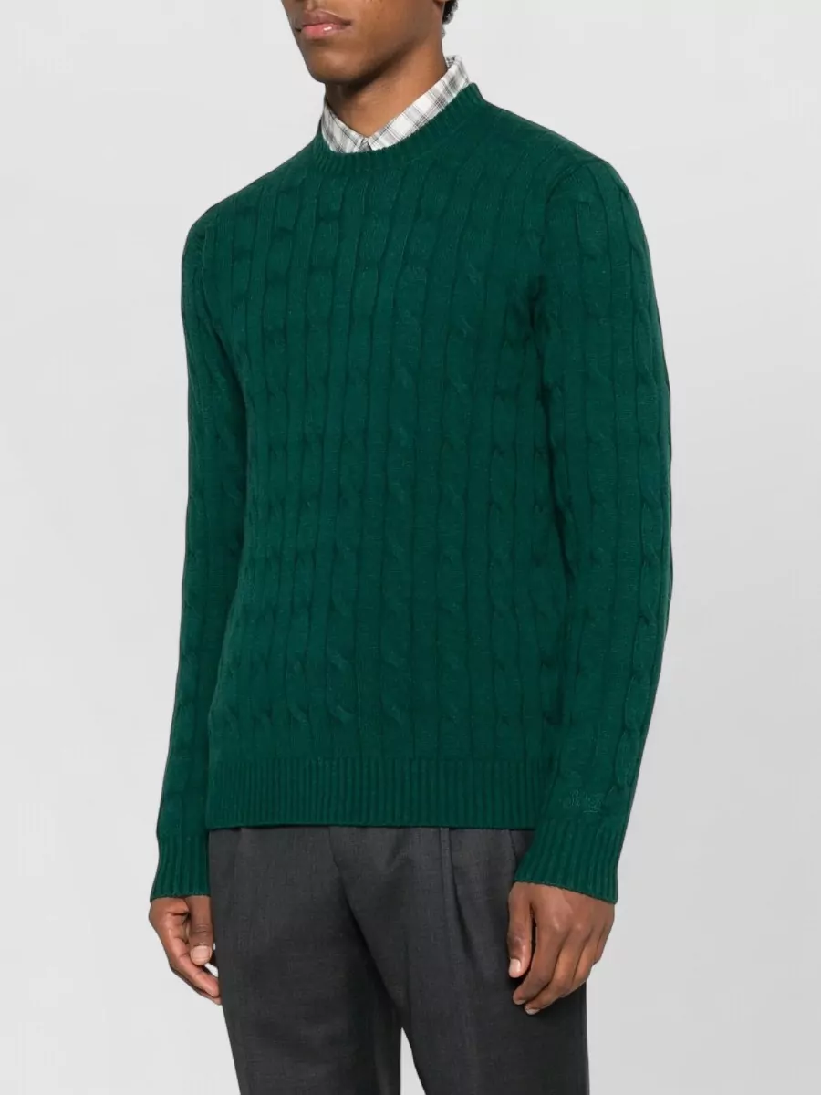 Mc2 Saint Barth Cable Knit Crew Neck Sweater With Ribbed Cuffs