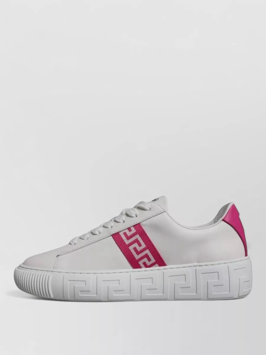 Versace Leather Greca Print Platform Low-Top Sneakers