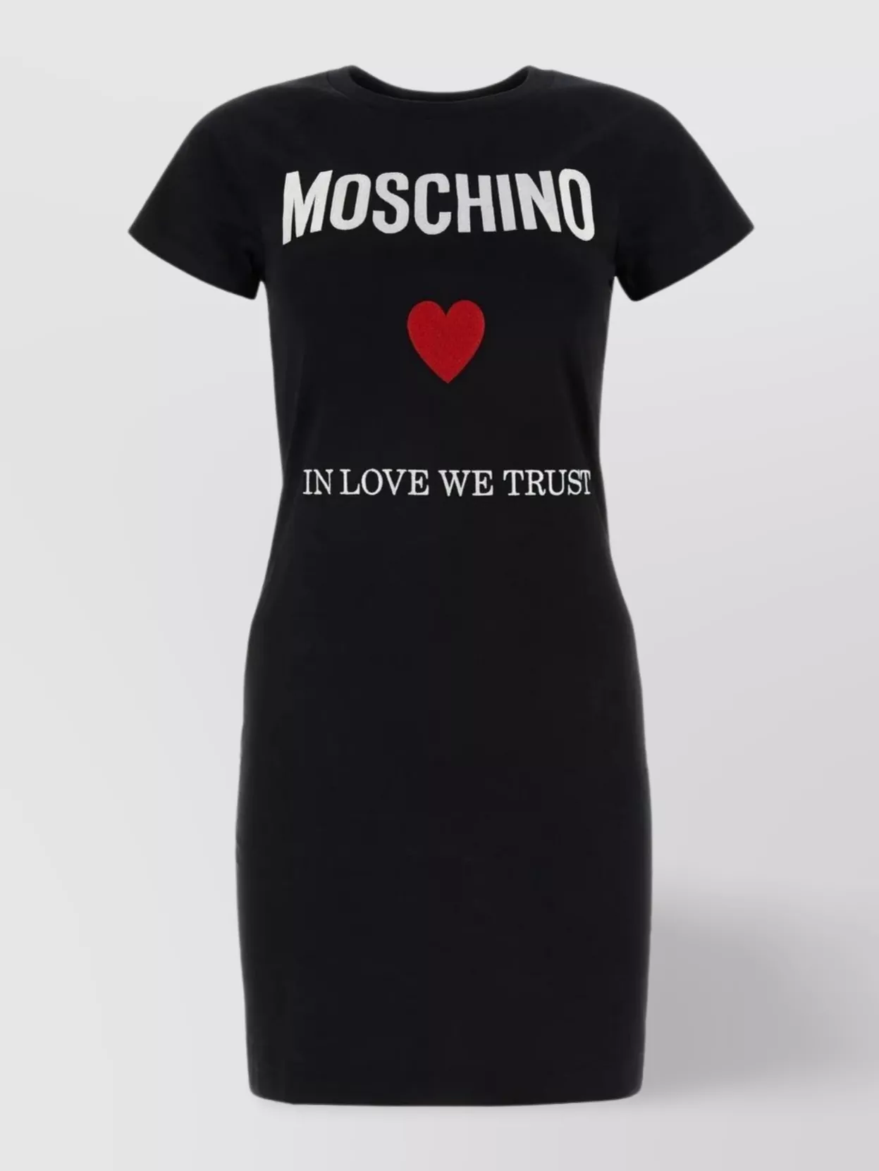 Shop Moschino Cotton Crew-neck Flared Hem T-shirt Dress In Black