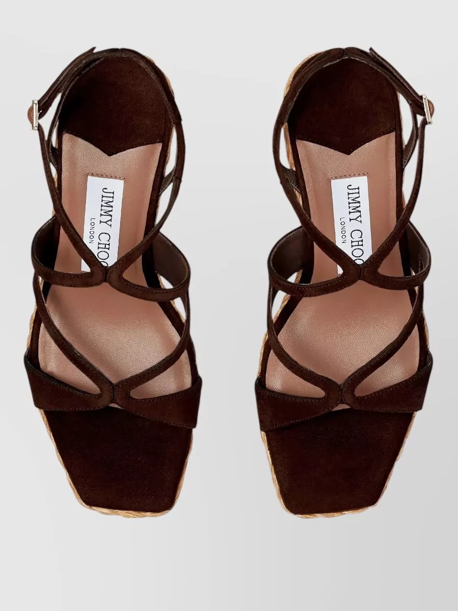 Jimmy Choo Ayla 85 Raffia Wedge Strappy Espadrilles
