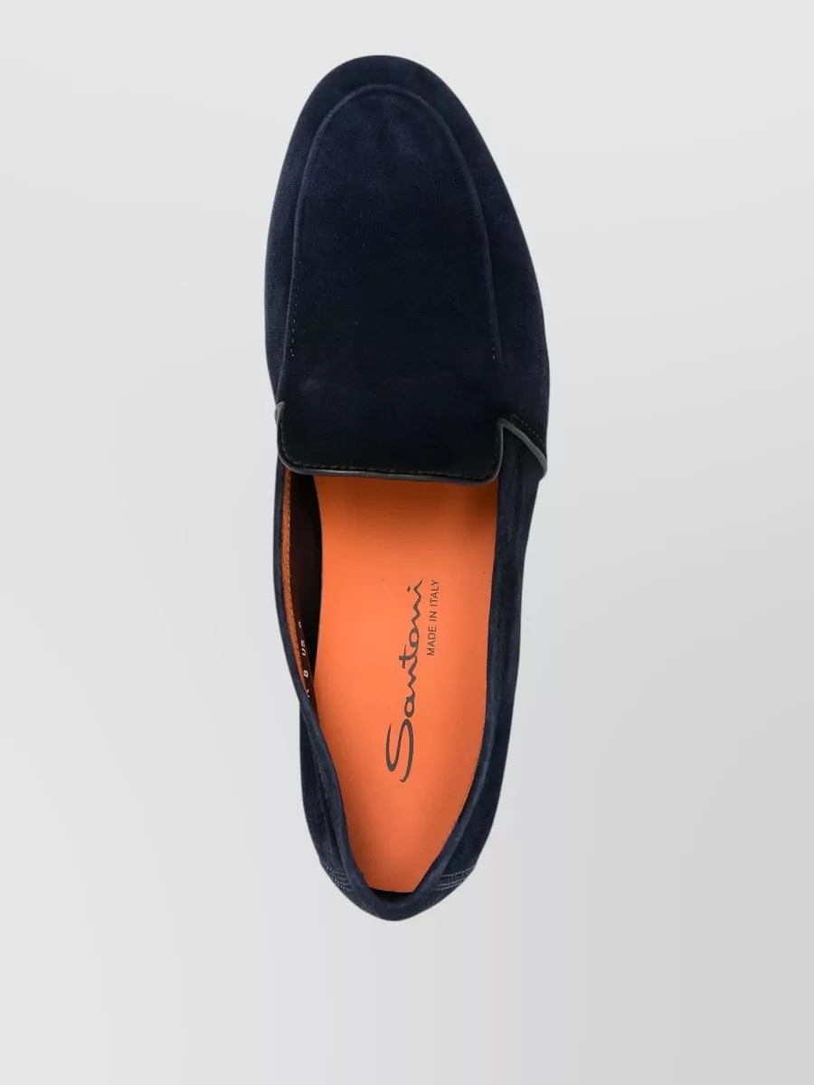Santoni Suede Moccasin Loafer Contrast Sole Round Toe