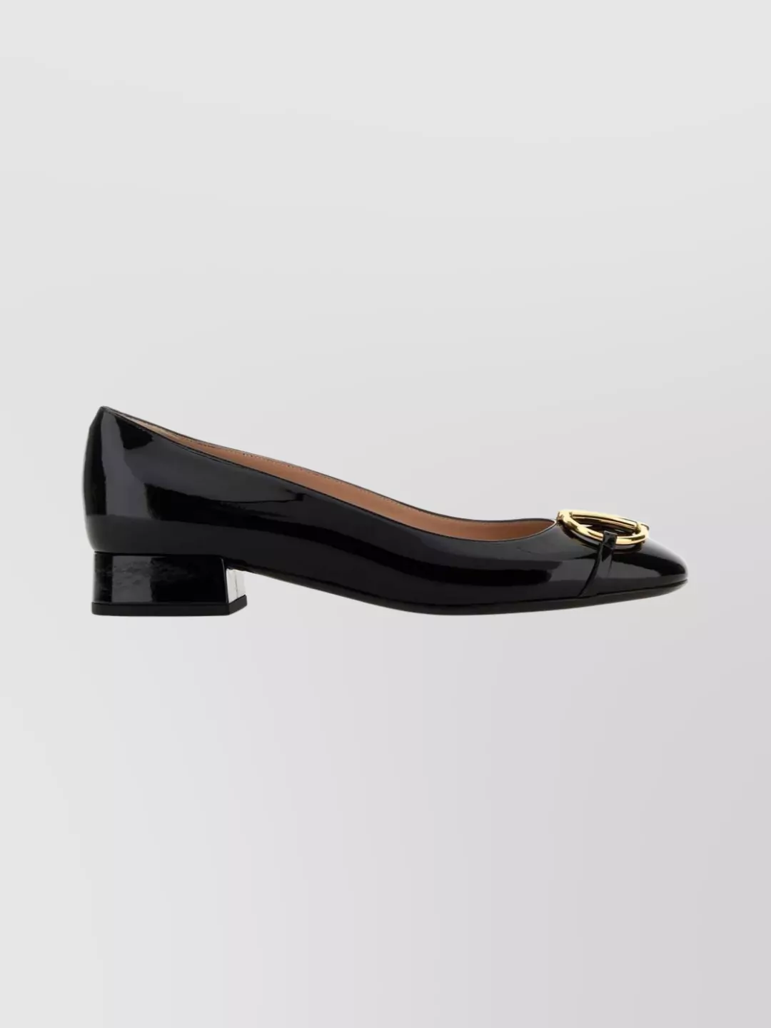 Gucci Round Toe Leather Block Heel Ballerinas